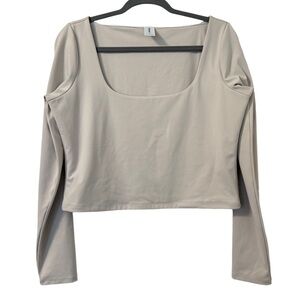 Abound Long‎ Sleeve Crop Top XL Oatmeal Tan Square Neck Minimalist Casual